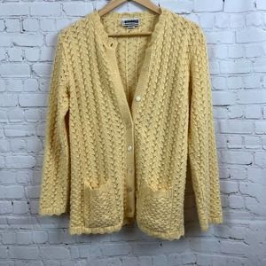 Vintage Carly Blake Pastel Yellow Textured Knit Cardigan Pockets Button Front M